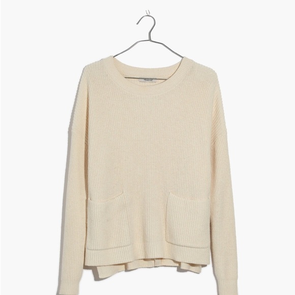 Madewell Sweaters - Madewell Patch Pocket Pullover Sweater Crew Neck Size Large Cream Knit